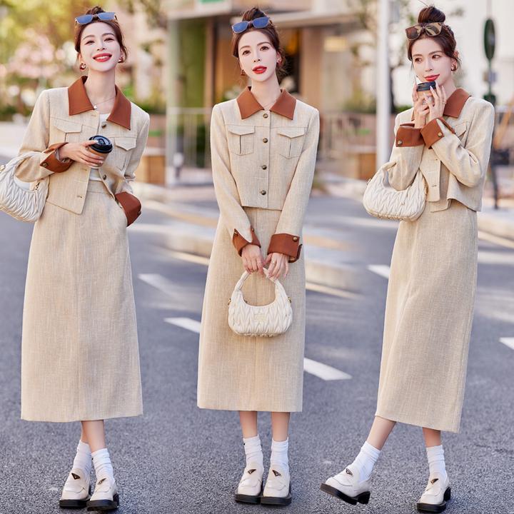 水衣源2518款时尚小香风撞色套装裙