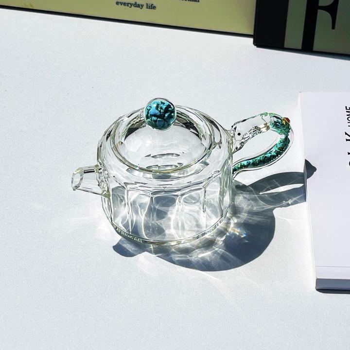 绿色把手高温耐热手工龙把壶可爱创意小号茶具泡茶壶家用透明带盖