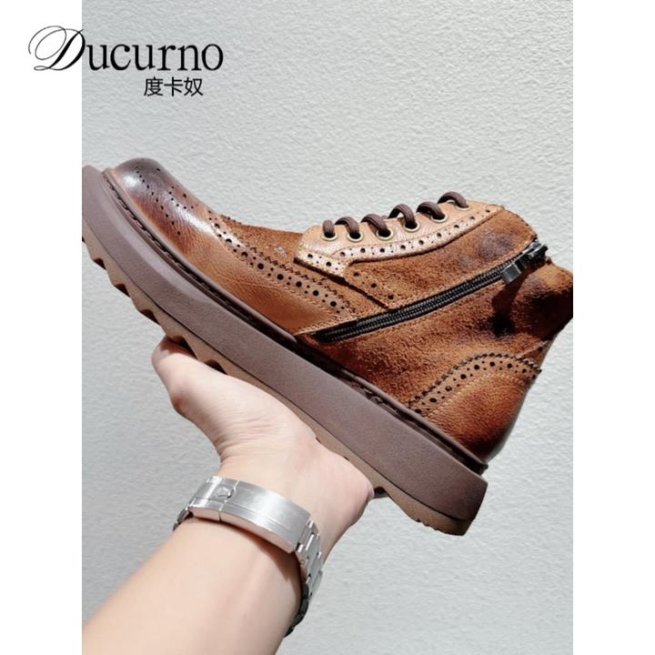 复古厚底马丁靴男高端拉链短靴子美式英伦风切尔西男士厚底工装靴