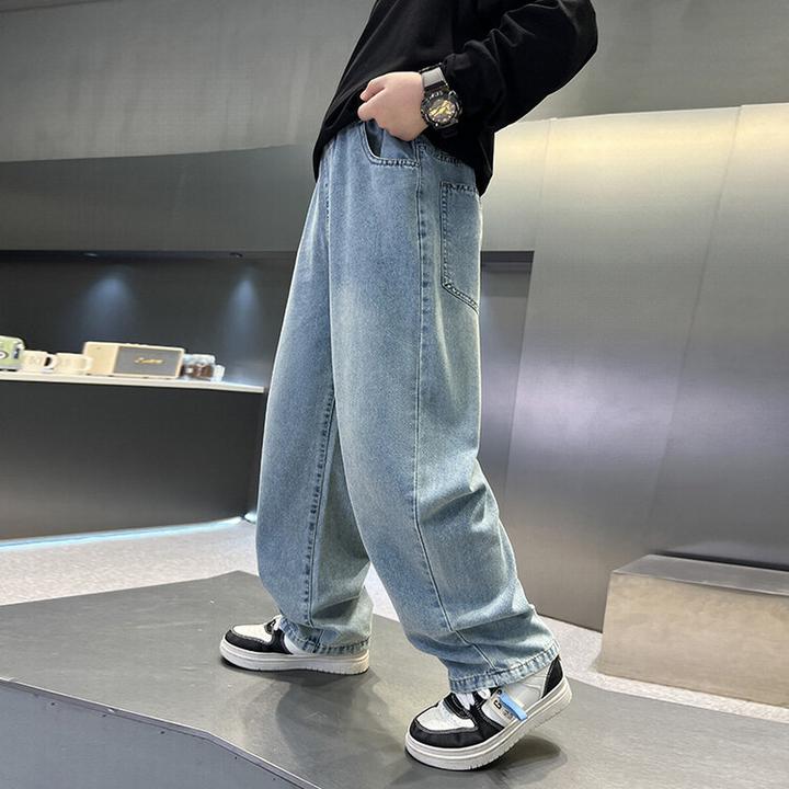 ff男童宽松款裤子新款直筒中大童百搭字母薄款裤裤阔腿裤休闲长裤