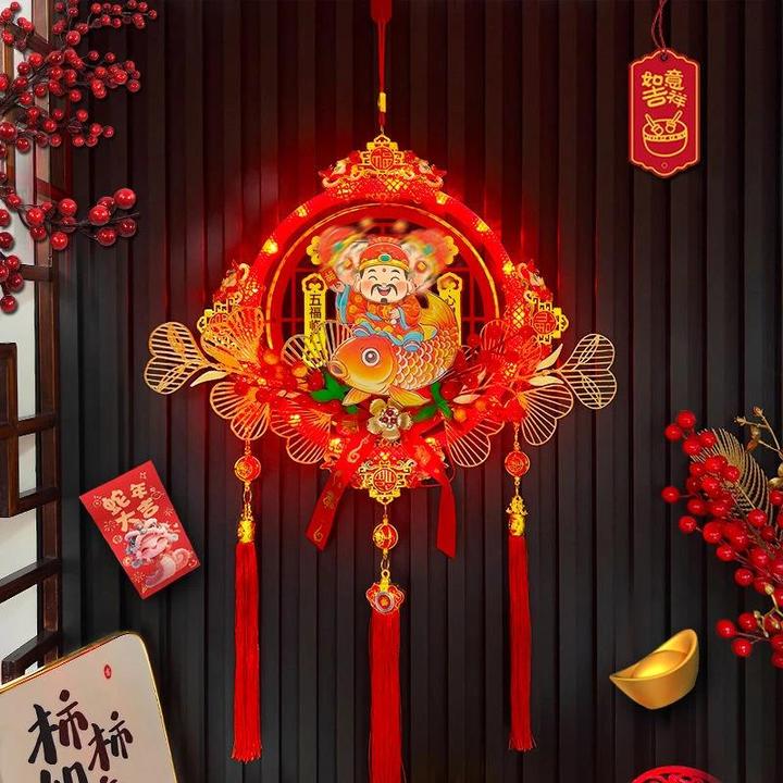 2025新年LED骑鱼款摇头财神喜庆挂件玄关客厅节庆春节挂件装饰