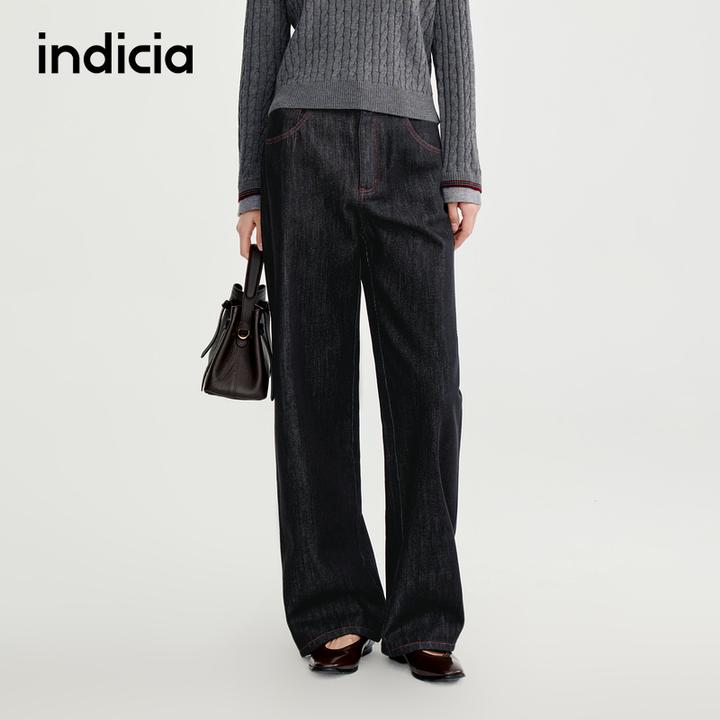 indicia标记25秋新款直筒撞色缝线阔腿原色牛仔裤美式L2C5NK164
