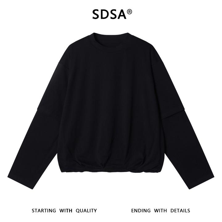 SDSA男士秋冬新款痞帅男装韩版纯色袖子拼接设计圆领卫衣百搭宽松