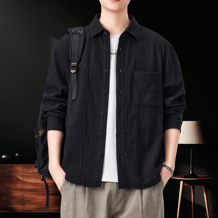 秋季新款肌理感提花长袖衬衫男士2025设计感宽松休闲衬衣开衫外套