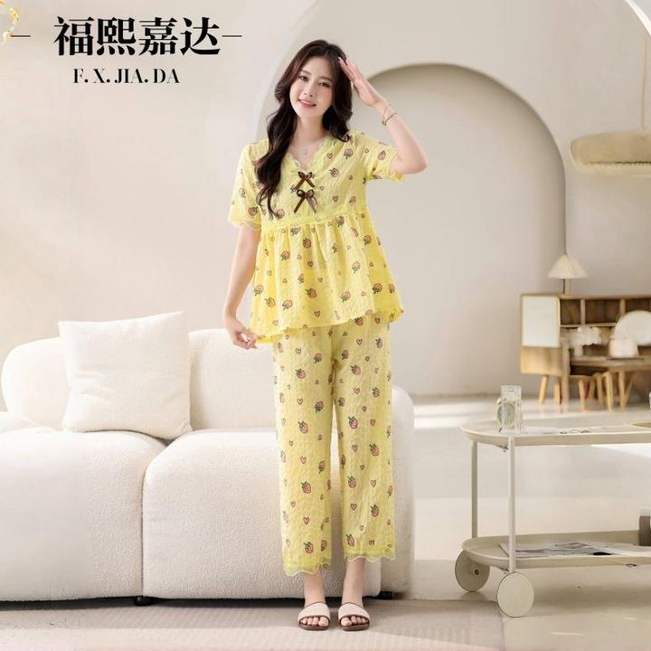 爆款睡衣女洋气时尚棉布格子2025春季新款家居服休闲两件套屁屁