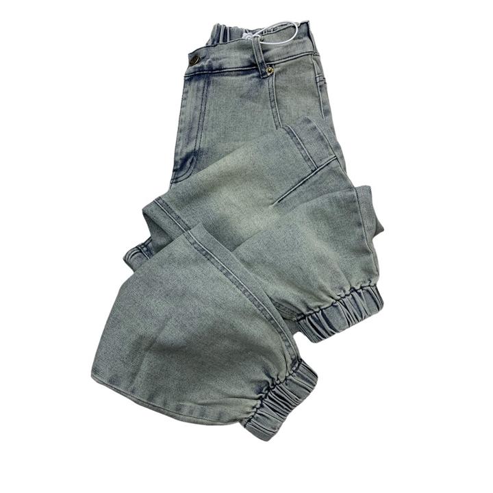 T9646春季新款怀旧色半松紧腰九分牛仔裤（裤长92cm左右）