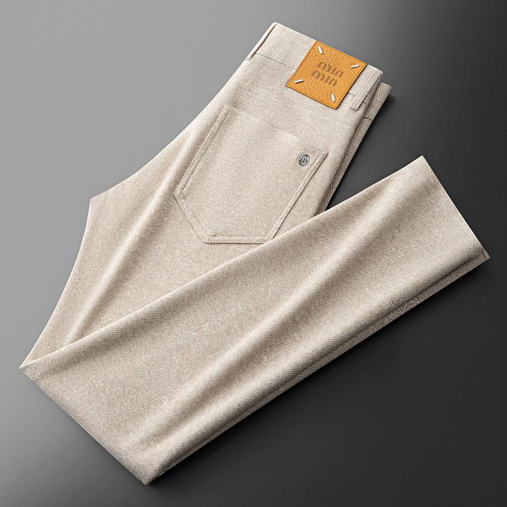 2025新款秋季高端人纹毛呢裤子男时尚修身直筒商务通勤男士休闲裤