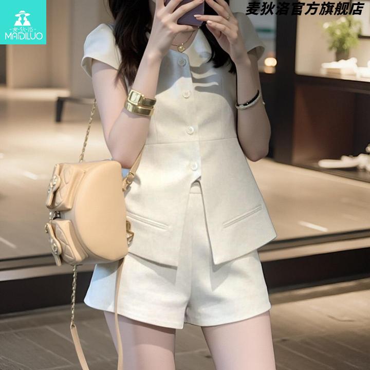 【精品】潮流高级感优雅小香马甲外套短裤两件套套装女2025夏季穿搭