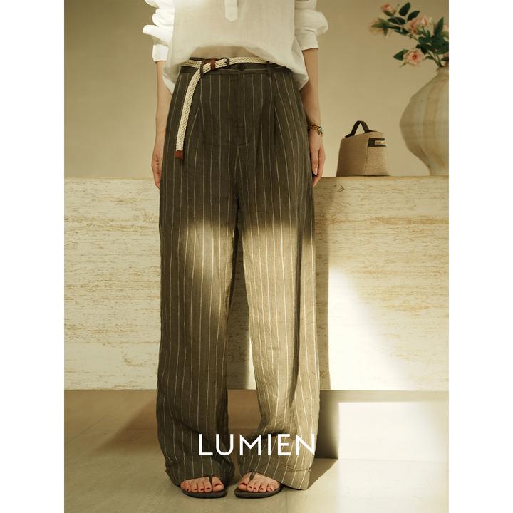 【LUMIEN  新品】“假日”亚麻条纹休闲长裤LX5FKK92