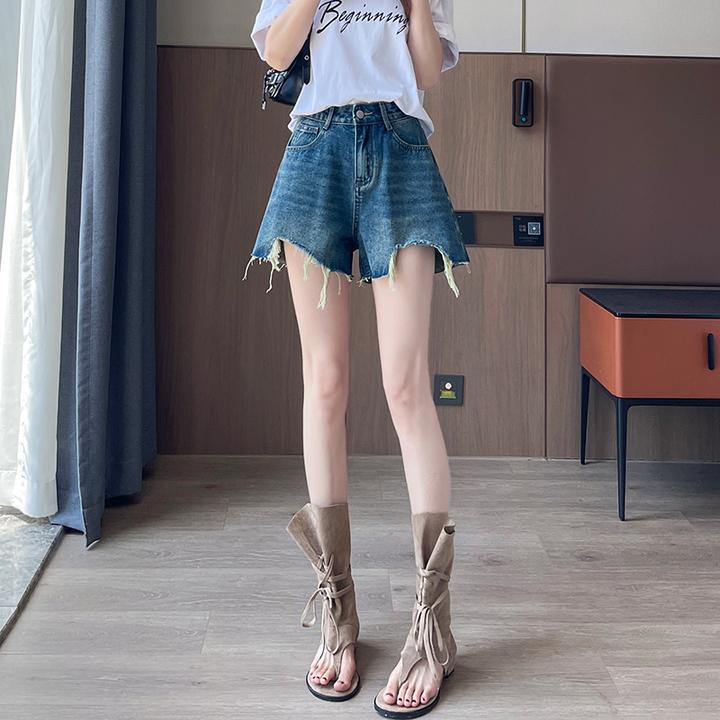 超火流苏牛仔短裤女2025年夏季薄款高腰显瘦a字阔腿裤辣妹热裤