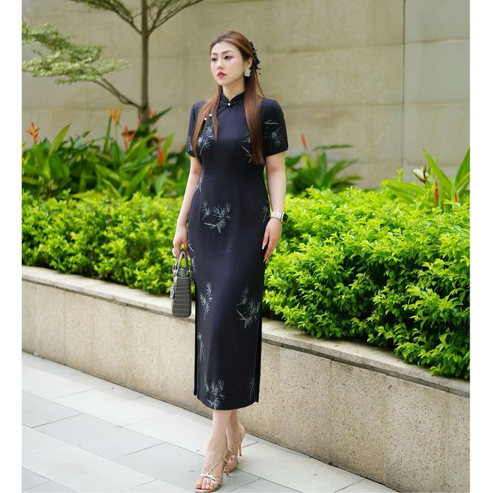 XYD71536旗袍清雅薄款显气质复古盘扣显瘦国风中式大码女装连衣裙