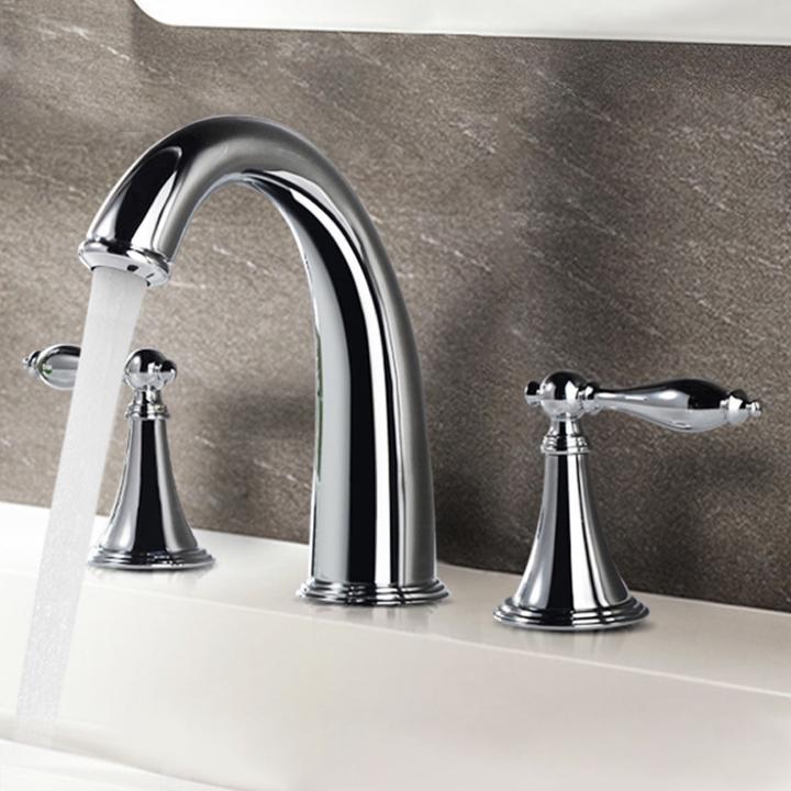 欧式金色全铜双把三孔洗脸盆汽车卫生间冷热水分体式水龙头洗手池