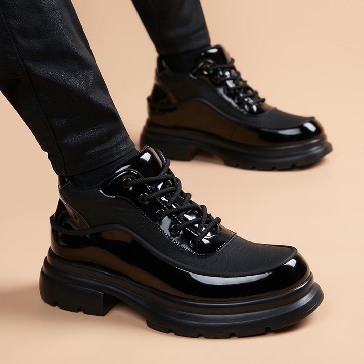 新款运动休闲高帮皮鞋男士百搭圆头青年潮流韩版英伦风内增高男鞋