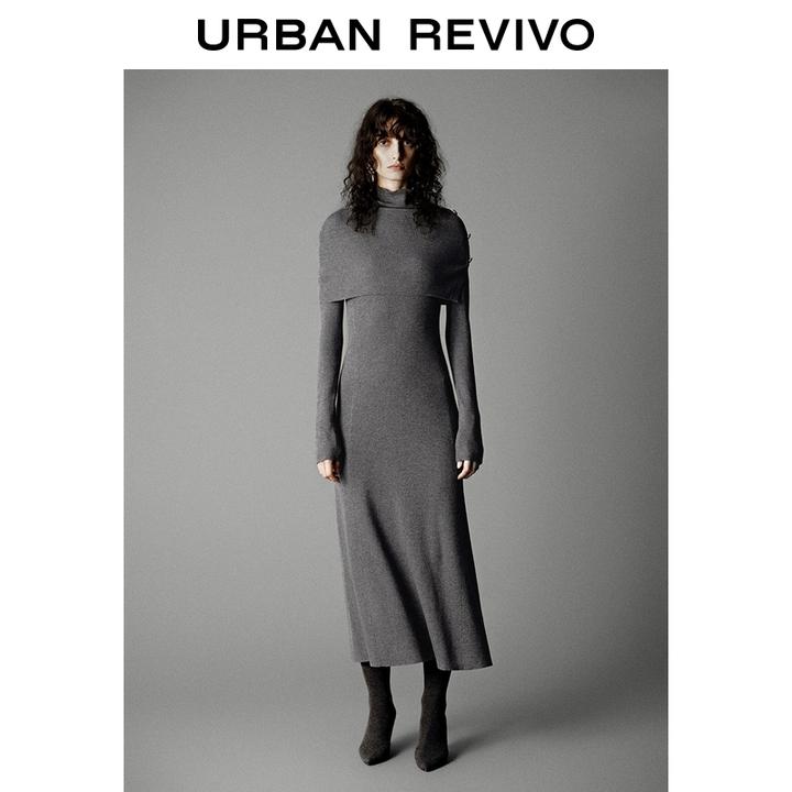UR2026春季新款女装真两件长裙针织连衣裙UWG950241+
