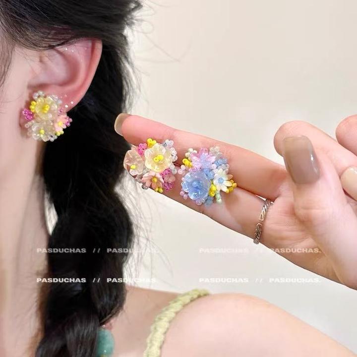 铜合金耳饰 欧若风夏日氛围感甜蜜花朵耳钉无耳洞耳夹少女心手作