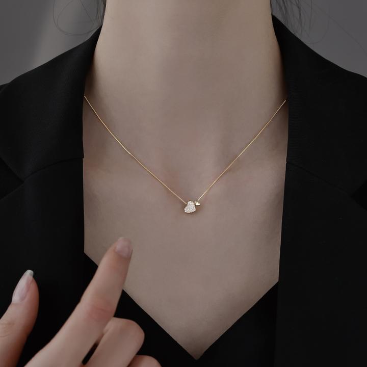 坠链均925银锆石 925纯银心形项链女2025爆款小众简约精致锁骨链