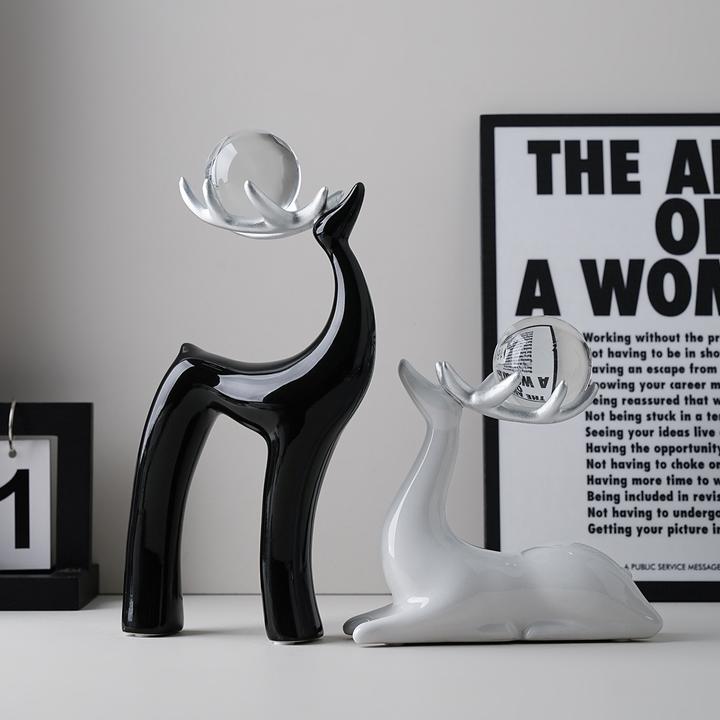 中古黑白高级感水晶鹿摆件家居客厅桌面装饰品乔迁新年礼品