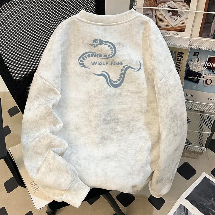 美式潮牌重磅蜡染卫衣男秋冬季加绒boxy宽松休闲挺阔百搭圆领上衣
