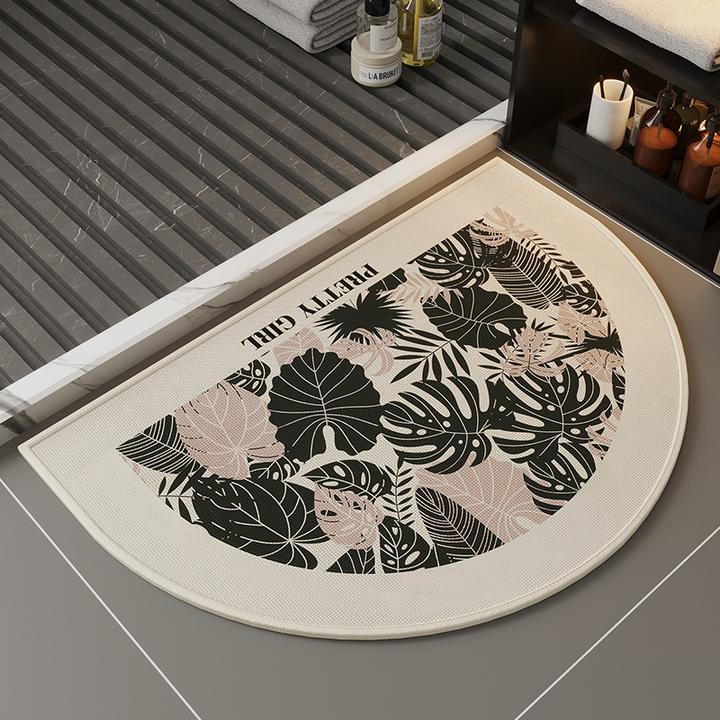 亚麻编织半圆浴室地垫家用吸水速干卫生间厕所脚垫门口防滑地毯