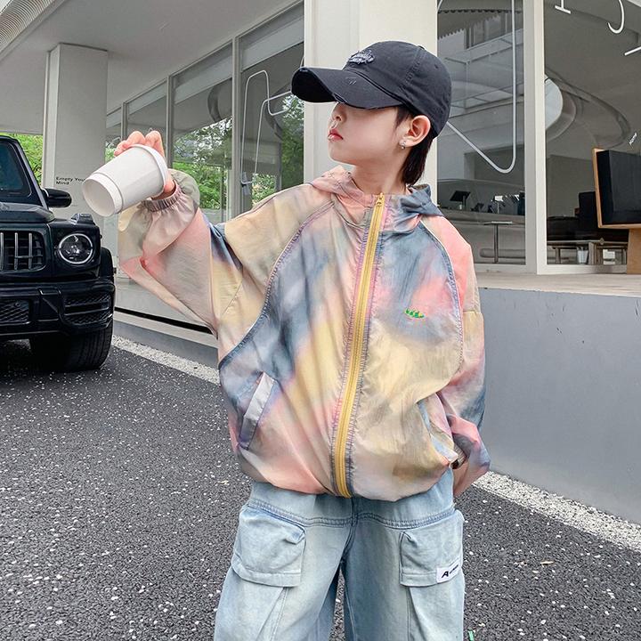 潮牌韩版儿童防晒衣夏季2025新款男童连帽防晒服中大童空调衫外套