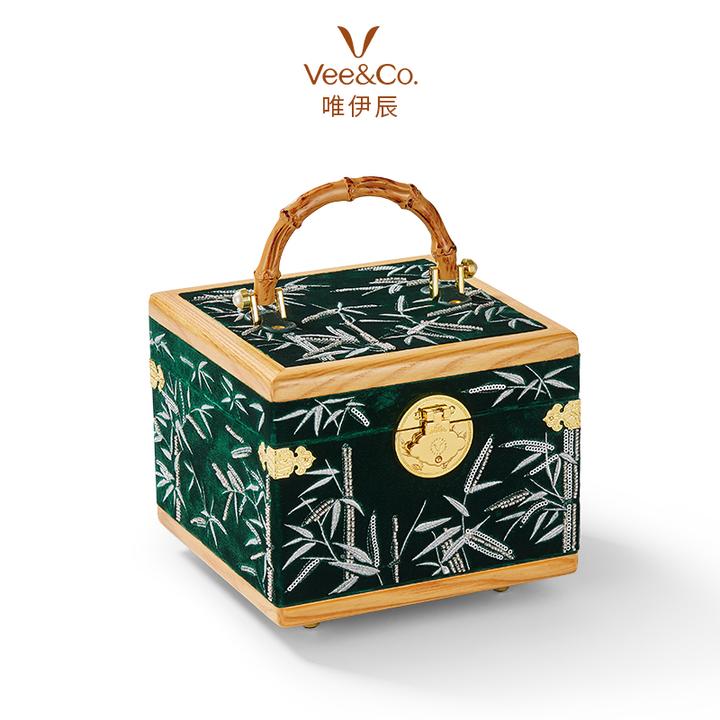 唯伊辰 首饰盒/箱 国风真丝刺绣实木首饰收纳盒高档珠宝饰品盒