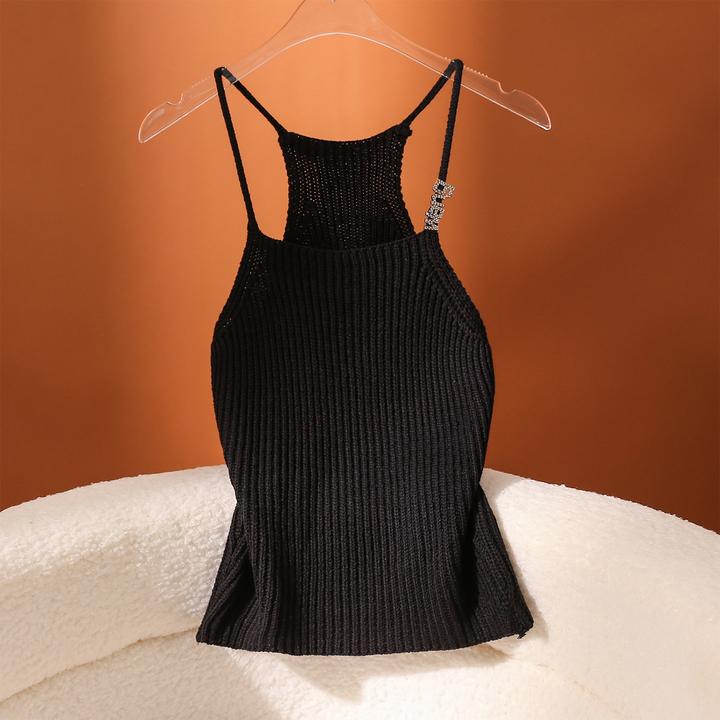 黑色针织挂脖吊带背心女内搭设计感小众性感修身辣妹无袖露肩上衣
