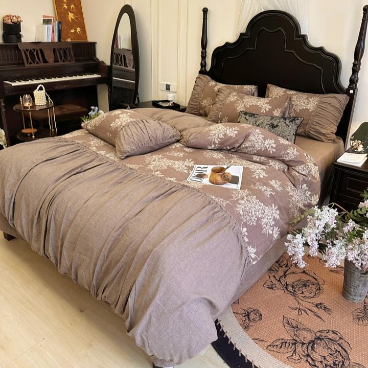 新款原麻双层纱床上四件套复古轻奢高级感拼接被套被罩床单人宿舍