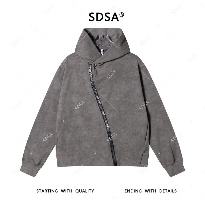 SDSA男士卫衣2025新款轻奢痞帅男装简约斜拉链连帽上衣网红款衣服