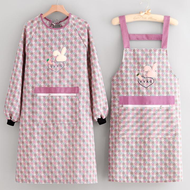 新款可爱帆布罩衣厨房餐饮上班长袖工作服外穿围裙透气耐脏家用女