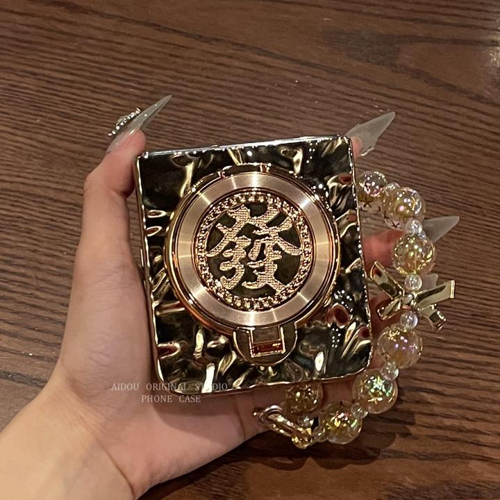 适用小米mixflip2手机壳折叠屏高档新年金色發字转盘水波纹保护套