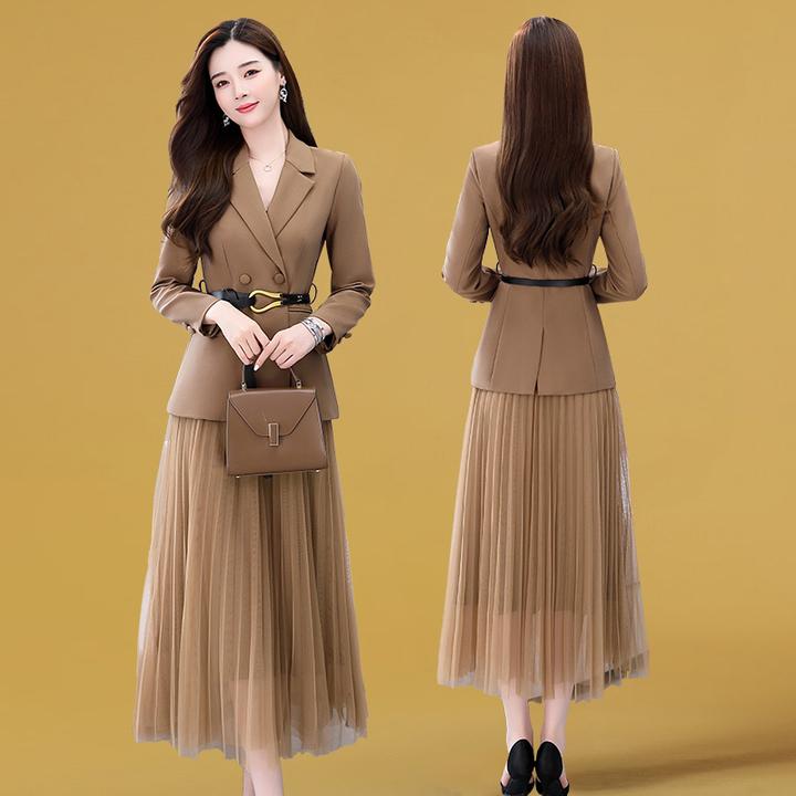 2024西装两件套装高级感秋装年新款女装时尚气质通勤网纱裙子2024