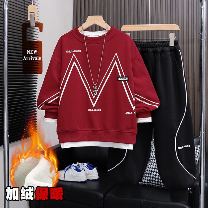 儿童卫衣套装秋冬加绒加厚两件套2025新款潮中大童男童春秋运动装