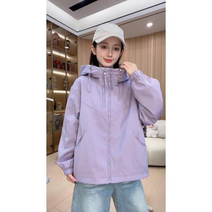 双拉链女款连帽春秋纯色短款休闲拼接防风韩版短外套G2502