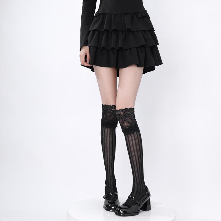 日系甜美蕾丝拼接中筒袜子女芭蕾风夏季天薄款小腿袜配法式玛丽珍