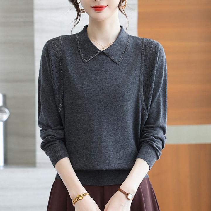 高级感灰色针织衫女秋装2025新款洋气妈妈娃娃翻领毛衣打底衫气质