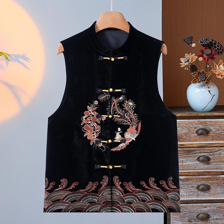 新中式国风马甲外套女春季新款妈妈装刺绣坎肩金丝绒唐装马夹背心