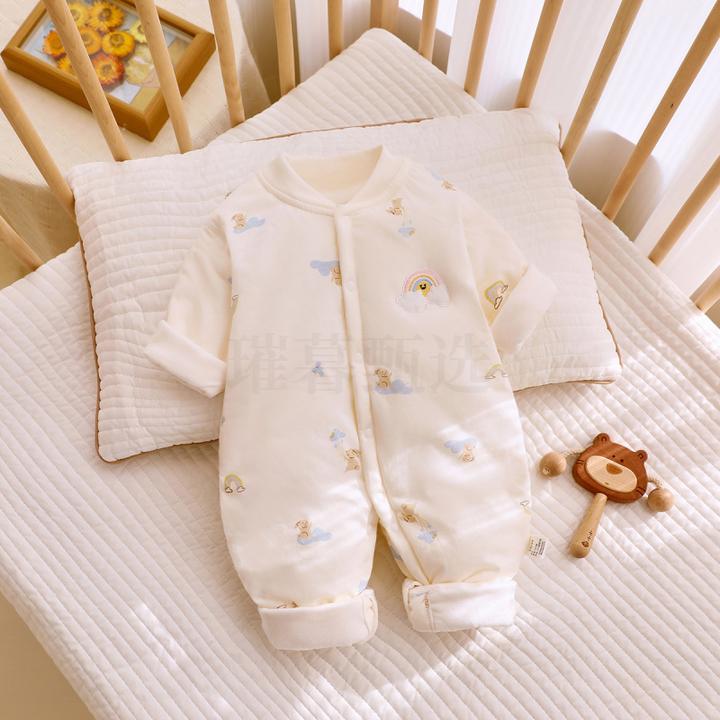 儿童潮牌服装2025童装夹棉中厚婴儿连体薄棉袄新生儿棉衣0-12个月