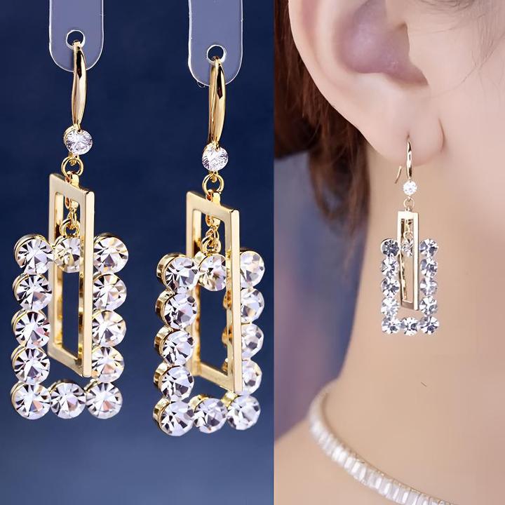 钛钢莫桑石耳饰 轻奢高级感方形镶钻耳环气质长款耳坠925银针耳钉