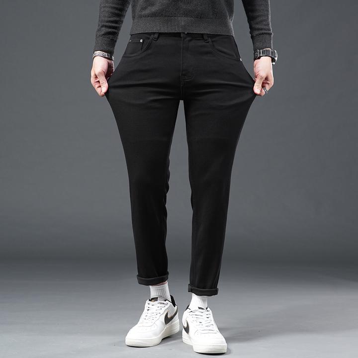 2025高端时尚牛仔裤男士修身直筒商务轻奢简约潮流百搭弹力九分裤