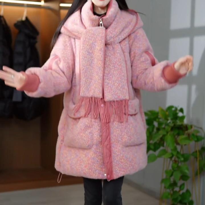 温柔系连帽可拆羽绒服女2025冬季新款日常通勤保暖舒适白鸭绒外套