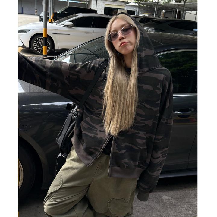 HELLOTANGO《迷彩漫游》秋冬美式复古迷彩连帽卫衣外套85971#