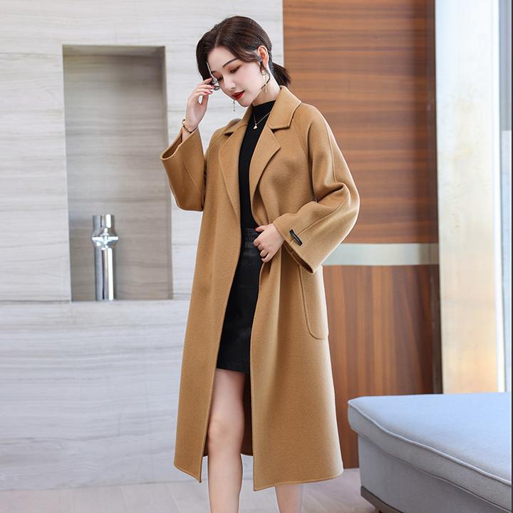2023双面呢羊毛大衣秋冬款长中款外套时尚翻领风衣双面呢大衣外套
