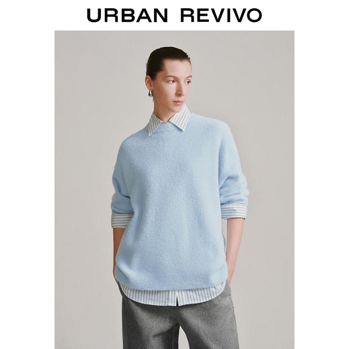 UR2026春季新款女装气质简约日常毛绒圆领针织衫UWM950128