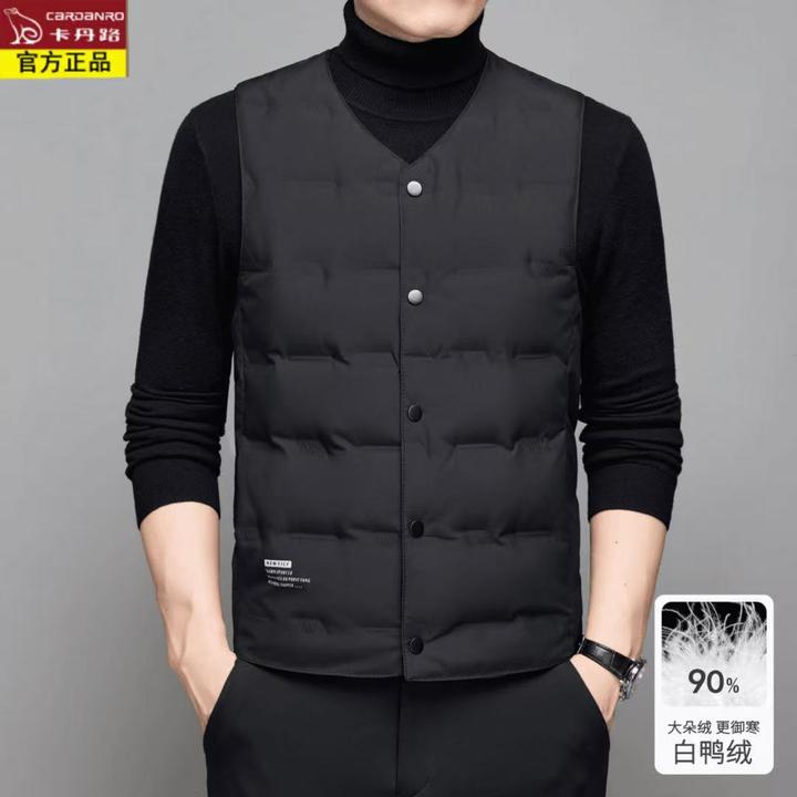 卡丹路轻薄羽绒马甲男秋冬季中年内穿保暖背心V领坎肩爸爸装外套