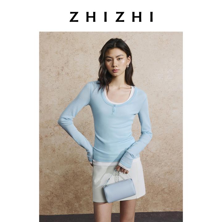 致知 寻瑶草 羊毛真两件时尚修身百搭U领T恤ZZ2EAWT9011