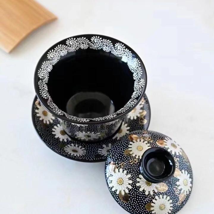 金银错鎏银盖碗单个高档小号带盖陶瓷功夫茶具泡茶不烫手三才盖碗