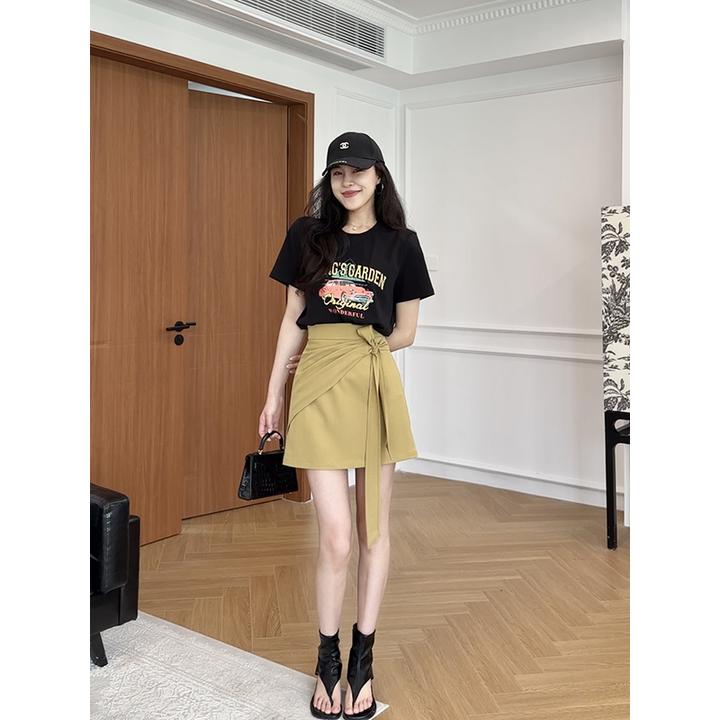 【现货】张阿星【心动假日】正肩印花黑T+扭结立裁不规则设计感半裙