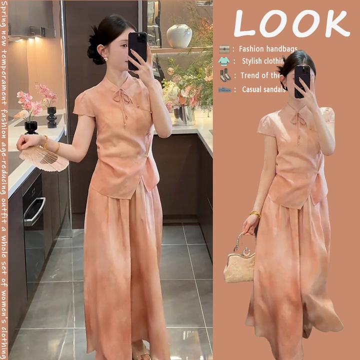 2025夏季新款小众立领复古新中式改良版短袖上衣半身裙两件套女潮