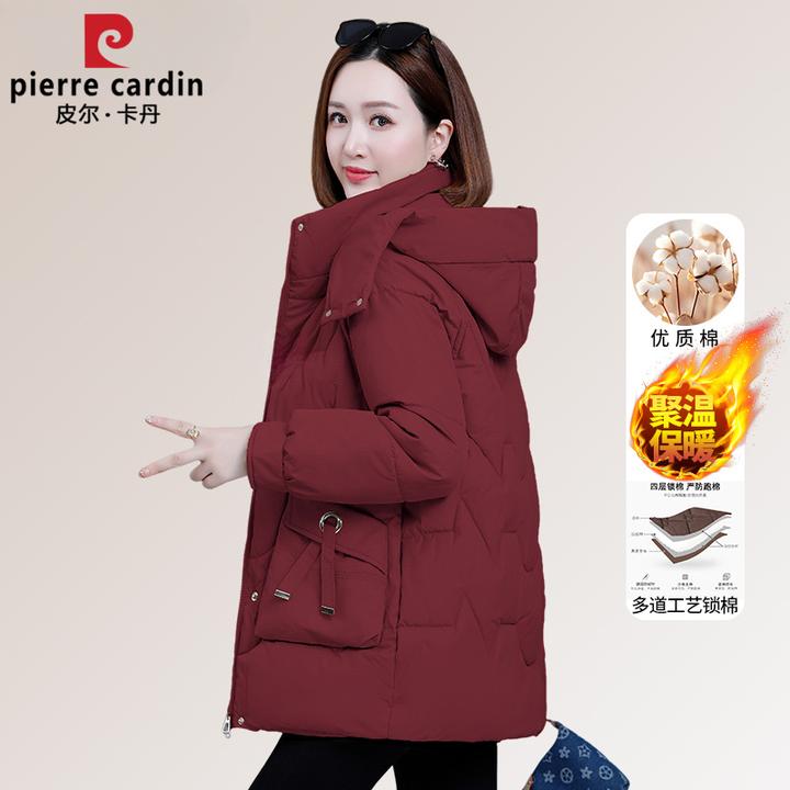皮尔卡丹红色棉衣女爆款2025新款冬季妈妈洋气棉袄中长款棉服外套