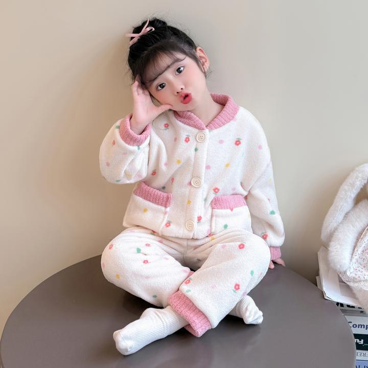 女童睡衣珊瑚绒秋冬款女孩2025新款女孩宝秋冬季法兰绒儿童家居服